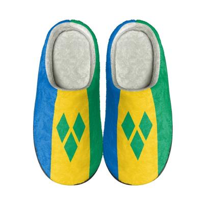 China Fashion Trend Print On Demand Winter Home Slippers Saint Vincent  Flag Print Unisex Slippers Anti Slip Soft Warm Indoor House Slides Footwear for sale