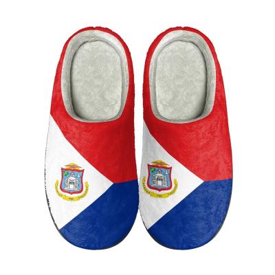 China Fashion Trend New Sint Maarten Warm Slippers Print On Demand Indoor Floor Flat Shoes Best Selling Custom Winter Home Cotton Soft Slient Slides for sale