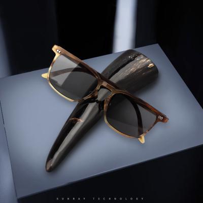 China Fashion Hot Selling Retro Handmade Square Frame Outdoor Pure Natural Horn UV400 Sun Glasses UV400 Sunglasses For Women Men for sale