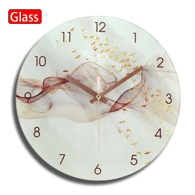 China Colorful Antique Style Round Frameless Glass Wall Clock Home Decoration No Ticking Sound Glass Wall Clock for sale