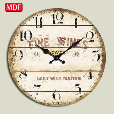 China Antique Style 12 Inch Retro Promotion MDF Classic Cheap Wooden Wall Clock American Style Watch for sale