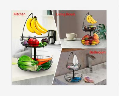 China American Crochet Style Detachable Kitchen Banana Fruit Basket 2 Layers Yarn Fruit Basket for sale