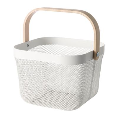 China Single Viable Storage Metal Fruit Basket with Bamboo Handle for Kitchen Shop Furnishing Home Decoration for sale