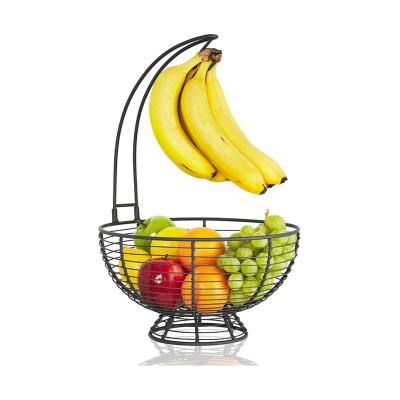 China Sustainable Kitchen Quick Delivery Storage Basket Stainless Steel Vegetable Fruit Bowl With Banana Hanger for sale