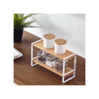 China Minimalist Amazon Hot Spices 2 Layers Storage Wooden Rack High Quality Food Storage How Storage Holders&shelve Metal Iron for sale