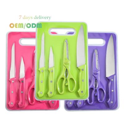 China Best Selling Quality Stainless Steel 5 PCs Sustainable Kitchen Tools Cutting Board Knife Scissors Knife Set for sale