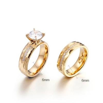 China Custom Environmental Friendly Fashion Couple Ring Men &Women Box Jewelry Stainless Steel Gold Plated Finger Gemstone Initial Wedding Rings For Girls for sale