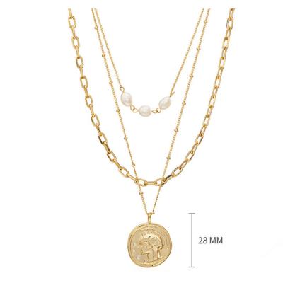 China New Loose Design Fashion Environmental Friendly Jewelry Roman Head Coin Pendant Women Charm Layered Gold Plated Necklace Fashionable for sale