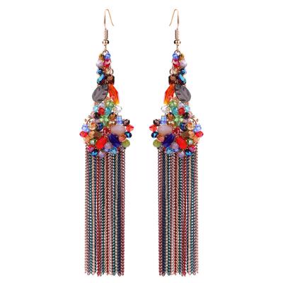 China Fashion Eco-Friendly Bohemian Vintage Colorful Shell 925 Sterling Silver Ear Hook 18K Gold Plated Long Tassel Crystal Women Jewelry Earrings for sale