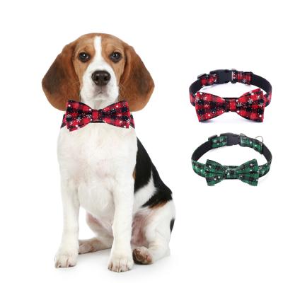 China Red Padded Bowtie Dog Pet Collars For Plaid Pet Accessories Polyester Pet Accessories Removable Medium Dog Small Large for sale