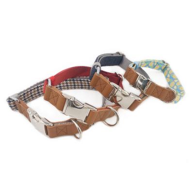 China Brand Custom British Style Designers PU Padded Leather Luxury Dog Collar With Metal Buckle for sale