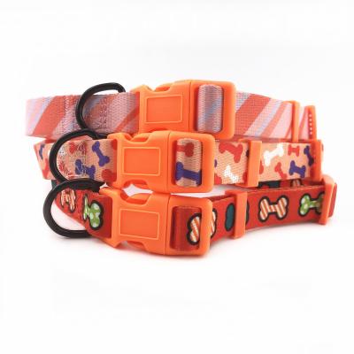 China Quick Release Printing Dog Collar Bone Design Pet Collar Orange Color Designer Custom Dog Collars With New Pattern for sale