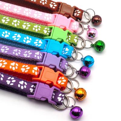 China Multi Colors DETACHED Safety Quick Release Small Animal Cat Paw Print Loose Collar with Bells for sale