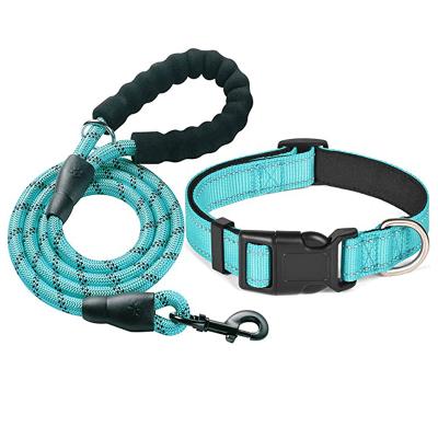 China Personalized Multicolor Reflective Pet Collar Training Adjustable Dog Collar And Rope Leash Set With Custom Logo for sale