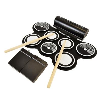 China With built-in speaker also support external headphone or speaker electronic roll up MIDI drum kit with 7 electric drum pads, built-in speakers, pedals, drumstick, tabletop drum power supply for sale