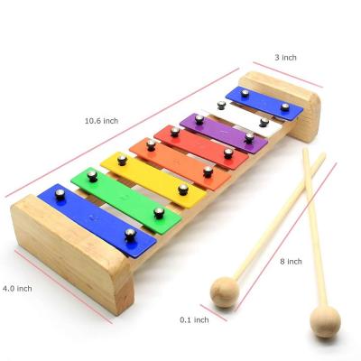 China Toddler Xylophone Natural Wooden Glockenspiel For Kids With Multicolor Metal Bars Included Two Mallets 8 Tone DP17G12 for sale