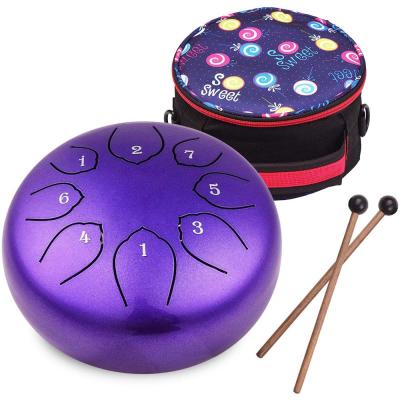 China Yoga Tongue Drum, Metal Drums 8 Notes 6 Inch Musical Percussion Instrument Drum Meditation with Drum Mallets and Carry Bag, Large GIF for sale