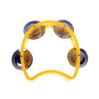 China Percussion Plastic Musical Tambourines, Double Alloy Recording Combined Tambourine, Half Cut Flower with 4 Bells for Kids DP15G4 Yellow for sale