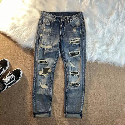 China Other Factory direct wholesale designer long pants blue jeans men's split -tight elastic denim trousers body men's jeans for sale