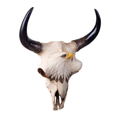 China China Resin Longhorn Cow Skull Wall Hanging Decor 3d Wildlife Sculpture Main Animal Figurines For Halloween Home Decor for sale