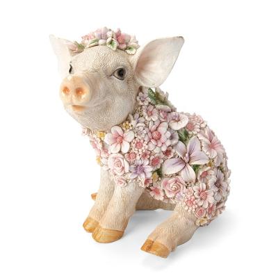 China China Wholesale Life Like Decorative Resin Garden Pig, Custom Design Resin Flower Pig Life Size Sitting Animal Figurines for sale