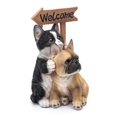 China China Guaranteed Quality Kitten Bulldog Welcome Resin Pet Figurine Animal Crafts for sale