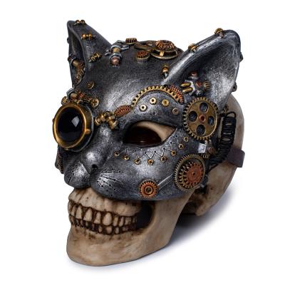 China Other Resin Crafts Steampunk Realistic Human Skull Statue Home Head Crafts Halloween Decoration for sale