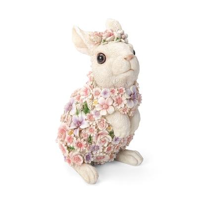 China China Wholesale Custom Animal Rabbit Figurine Open Statue Rabbit With Floral Dress Decoration Gifts for sale