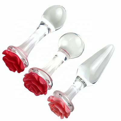 China Christmas Glass Rose Women's Ice Fire Fun Character Toy Character Butt Plug Glass Pink Anal Toys for sale