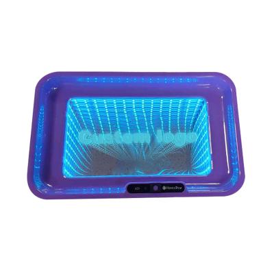 China Smoking Tools New 3D Glowing In Dark Tobacco Tray Available Custom Design Rolling Mirror Tray LED Infinite Smoking Trays for sale