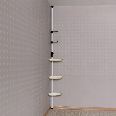 China Space Saving Good Quality Bathroom Rack Height Telescopic Adjustable Single Shampoo Pole Shelf for sale