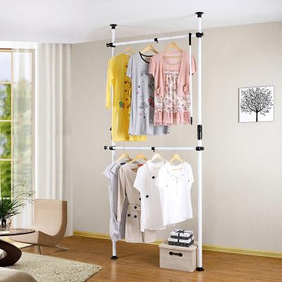 China Easy Assemble DIY Vertical Two Poles Wardrobe Ceiling Standing Coat Clothes Racks and Storage Hangers for sale