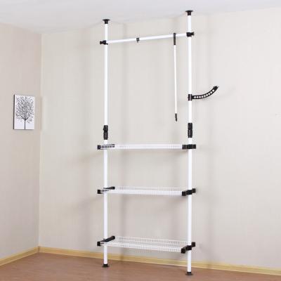 China Easy Assemble Two Standing Poles Ceiling Mounted Clothes Racks Wall Mounted Hanging Hanger Shelves for sale