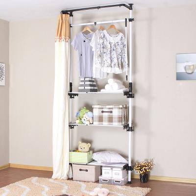 China Modern Ceiling Stored Mounted Clothes Hanging Rack Metal Coat Hats Hangers Standing Poles Shelf for sale