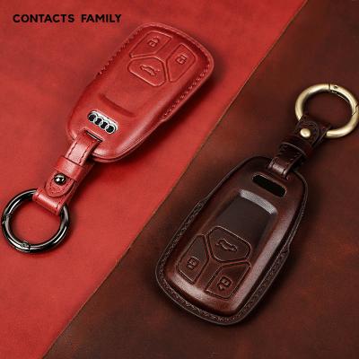 China Fashion Car Cover Metal Key Chain Car Key Protector Custom Genuine Leather Key FOB Case For Audi Q7 A4L Q5L A5 S4 TTT TTS TTS for sale