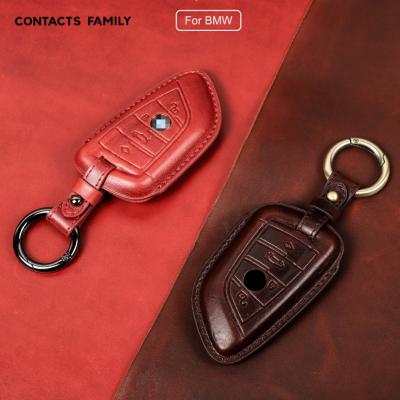 China Fashion CONTACTS FAMILY Dropshipping Blade Shape Genuine Leather Key Cover FOB Case For BMW 3 5 7 Series for sale