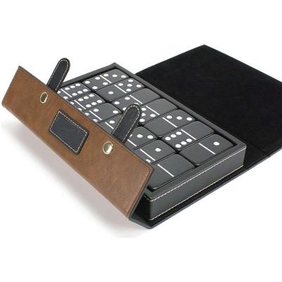 China Custom High Quality Cardboard Making Domino Double Six Dominoes Game With Faux Leather Case for sale