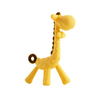 China BPA 3 Month Over Gums Infant Sore Pain Relief and Baby Shower BPA Free Silicone Giraffe Baby Teether Toy with Storage Case for sale