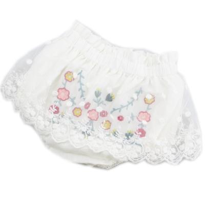 China Embroidered white elastic lace baby cotton batiste summer rumba bloomer diaper cover with embroidered eyelet border for sale