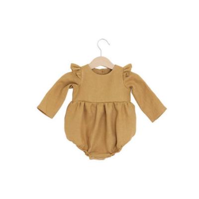 China Newborn Infant Long Sleeve Long Sleeve Clothes Cotton Canvas Rompers Solid Color Ruffle Plain Overalls Onesie Infant Baby Clothes Girl for sale