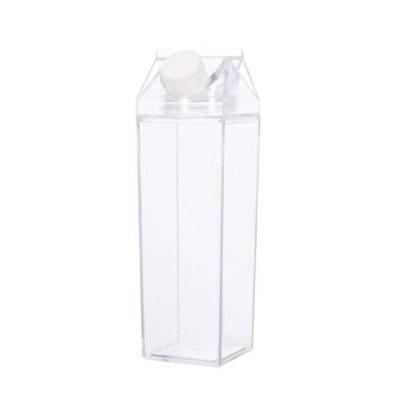 China Sustainable Fashion Cute Sports Milk Cardboard Shape Box Square Kids Plastic Portable My Milk Carton Drinking Transparent Water Bottle With Lid for sale