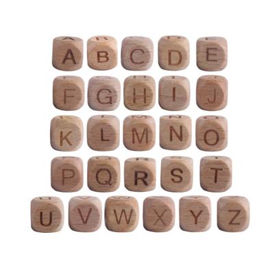 China High Quality 26pc Baby 12mm Letters Fit Alphabet Wooden Beads For DIY Care Necklace Baby Teething Beads for sale