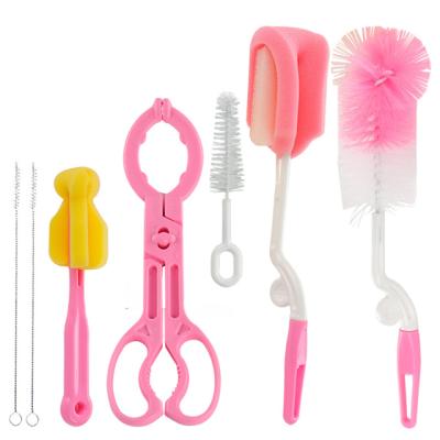 China Viable Non-scratch Bottles 7Pcs Infant Tube Cleaning Kit Tools Baby Nipple Sponge Cleaning Cup Sweeps Baby Bottle Play Brush for sale