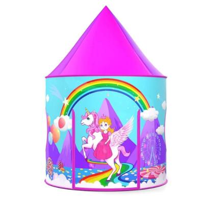 China Easy Foldable Kids Play Tent Durable Colorful Unicorn Rainbow Girls Castle Style Children Kids Play Tent for sale