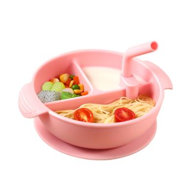 China Heat Resistant BPA 3 Sections Marked For Measuring Parts Cute Solid Silicone Cartoon Kids Baby Suction Learning Feeding Bowl for sale