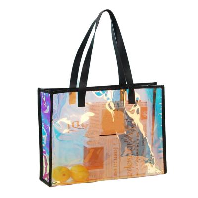 China Jelly Laser 2021 Hot Selling Transparent Holographic Clear PVC Shopping Bag Jelly Handbags Packaging for sale