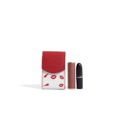 China Cute Mini Lipstick Pouch Case Two Organizers PU Leather Cosmetic Lipstick Bag Container Lipstick Bag for sale