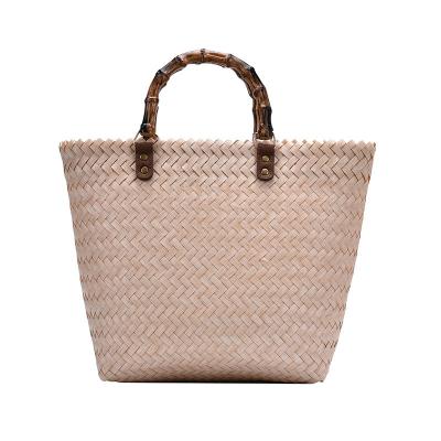 China Wholesale Plain Reusable Eco-friendly Natural Gift Logo Burlap Beach Bamboo Weaving Bag for sale