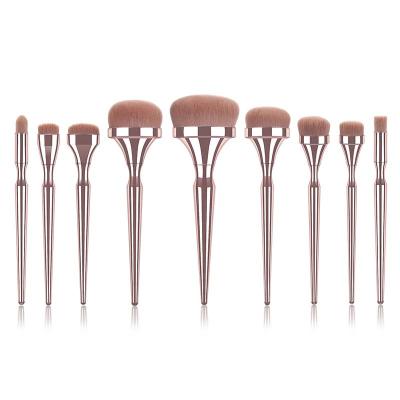 China Angular Blush New Style Custom 9pcs Rose Gold Makeup Brush Toothbrush Shape Cosmetic Set Brush for sale