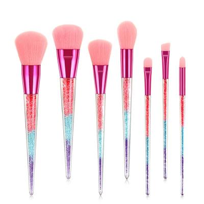 China Angular Blush Wholesale Transparent Makeup Brush 3 Colors Handle 7pcs Crystal Makeup Set Brush Luxury for sale